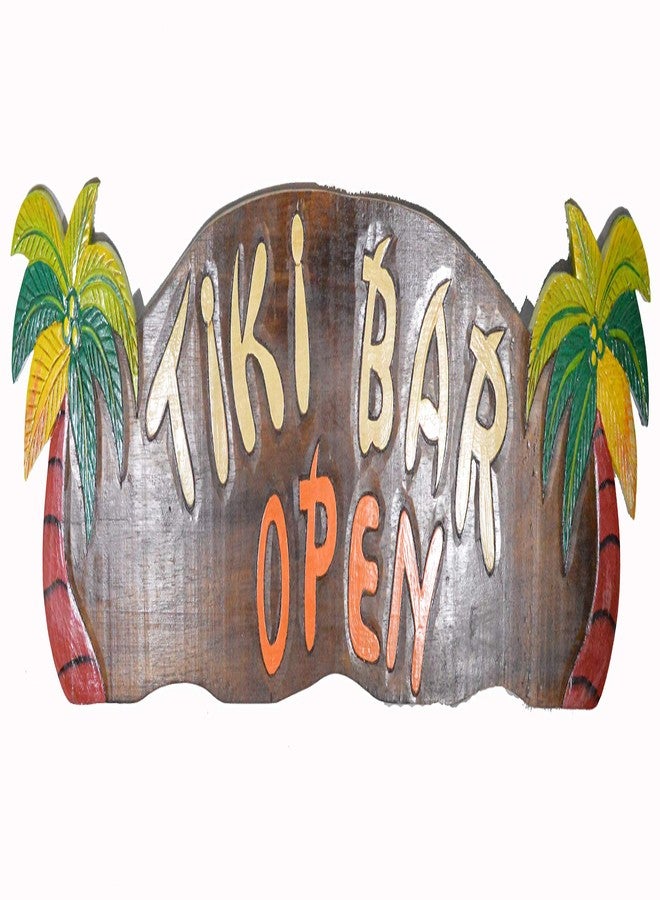 WorldBazzar HUGE HAND CARVED TIKI BAR OPEN SIGN WITH TWO PALM TREES 3D - Image 1