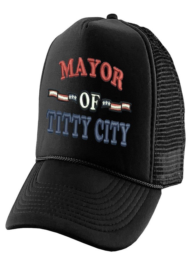 ALLNTRENDS Trucker Hat Mayor of Titty City Funny Snapback Cap (Black) - Image 1