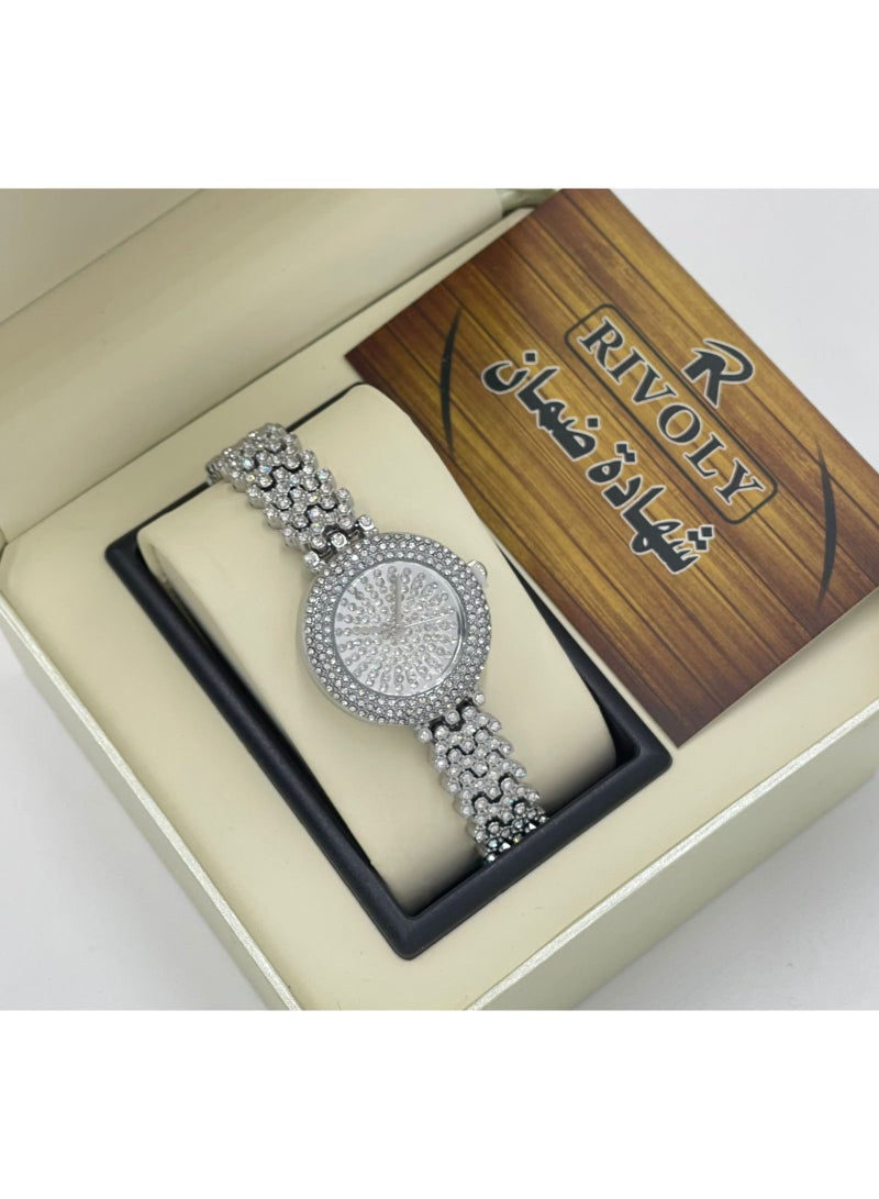 ريفولي ساعة يد نسائية من الفولاذ المقاوم للصدأ مرصعة بالكريستال