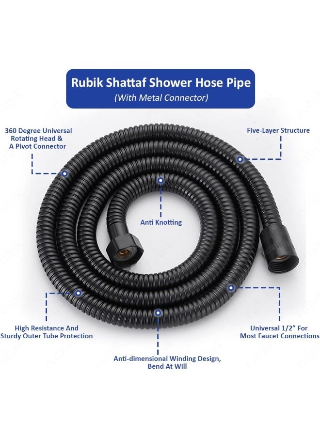 Rubik Shower Hose, 1.5 Meter Stainless Steel Handheld Shower Head Hose With Brass Insert And Nut - Durable And Flexible Muslim Shattaf Pipe Matte Black  - Image 2