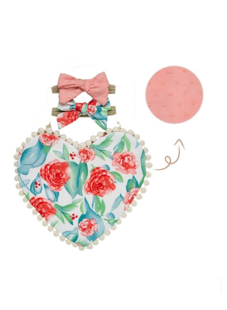 Bambimici Amara Heart Shaped Baby Bib And Ribbon Bow Headband Set Floral Blue - Image 2