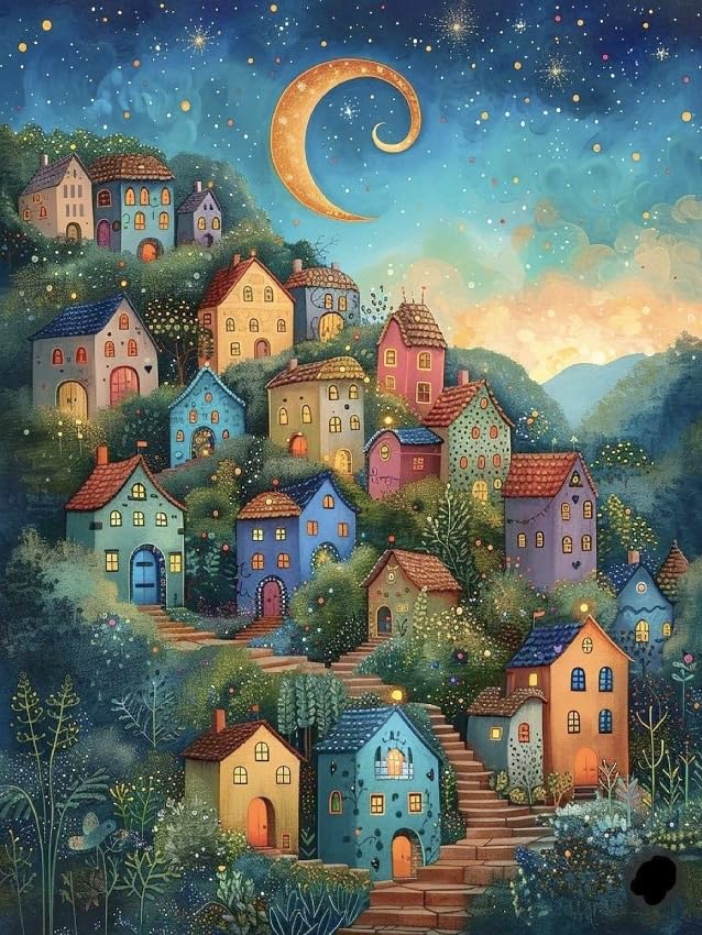 ijbnhd Diamond Art Kits for Adults - House Diamond Painting Kits for Adults, 5D Diamond Painting Dream House, DIY Full Drill Diamond Painting Moon Gem Art Crafts 12x16inch - Image 1