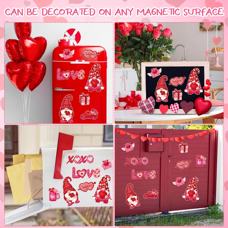 Copkim 9 Pieces Valentines Day Magnets Gnomes Heart Magnetic Stickers XOXO Love Fridge Magnet Decals for Valentine's Holiday Refrigerator Metal Door Garage Car Decorations - Image 4
