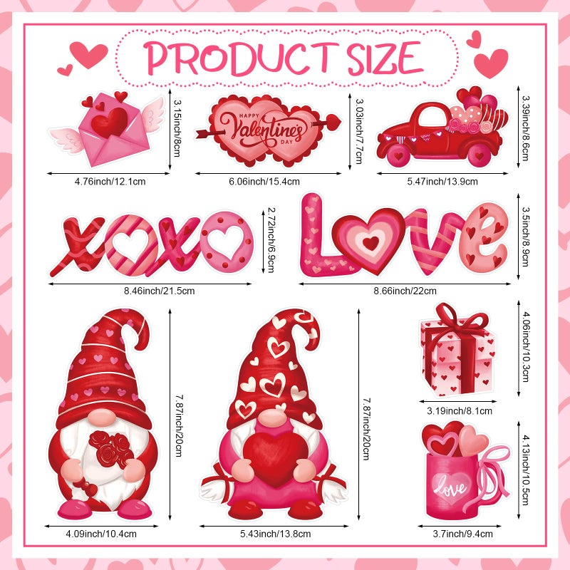 Copkim 9 Pieces Valentines Day Magnets Gnomes Heart Magnetic Stickers XOXO Love Fridge Magnet Decals for Valentine's Holiday Refrigerator Metal Door Garage Car Decorations - Image 2
