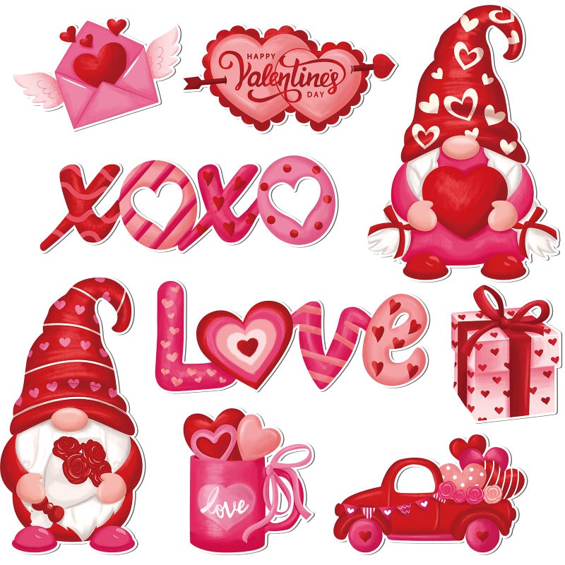 Copkim 9 Pieces Valentines Day Magnets Gnomes Heart Magnetic Stickers XOXO Love Fridge Magnet Decals for Valentine's Holiday Refrigerator Metal Door Garage Car Decorations - Image 1