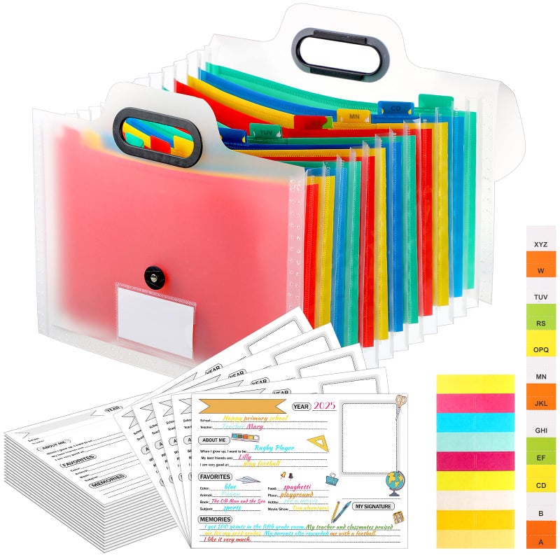 Motipuns School Memory Box K12 Memory Book Photo Album for Kids School Years Keepsake Scrapbook from Preschool Through 12th Grade with 13 Pocket for Storage Pictures File Keeper1 PcsWhite - Image 2