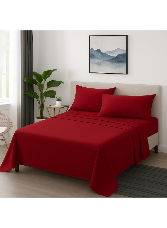 Snooze Microfiber Plain Bed Sheet Set 3 pcs (Maroon, 220 * 240 cm) - Image 1