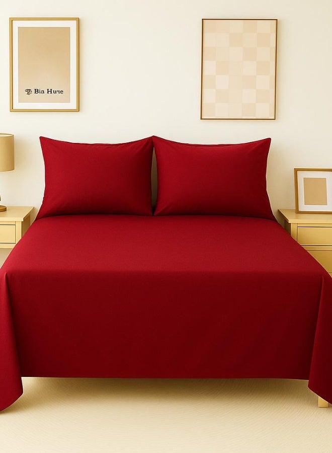 Snooze Microfiber Plain Bed Sheet Set 3 pcs (Maroon, 220 * 240 cm) - Image 2