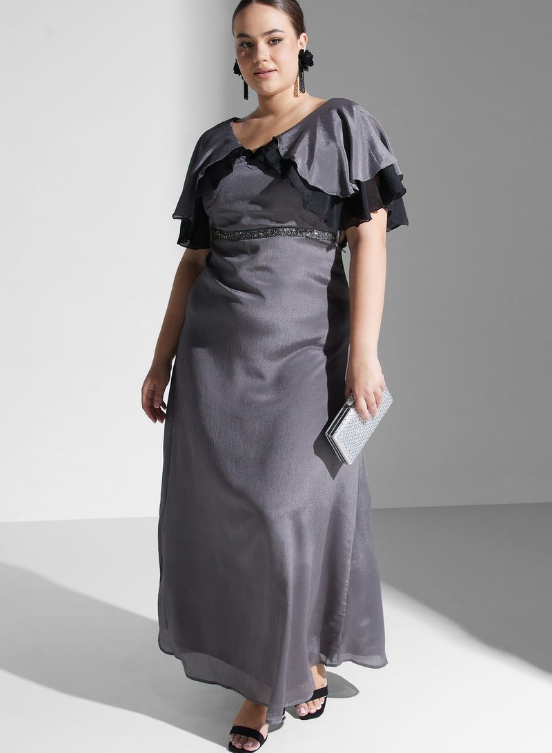 Ella Limited Curve Ruffled Satin Gown Dress  - Image 1