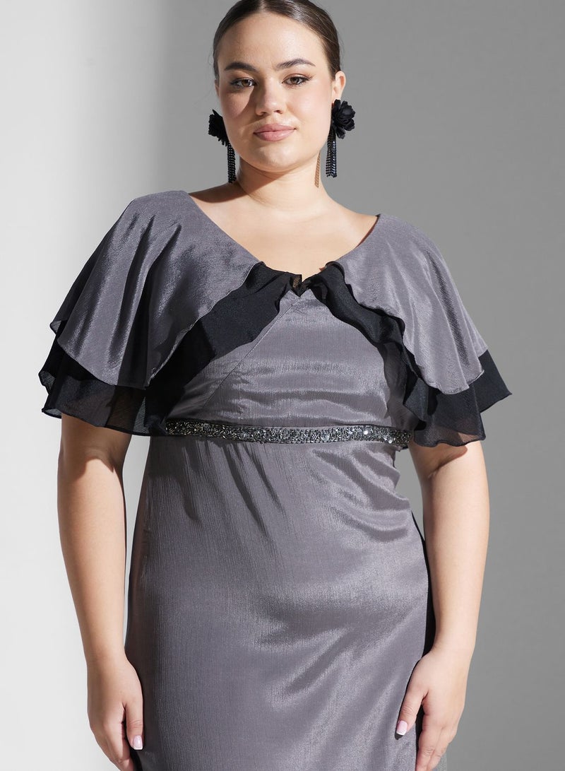 Ella Limited Curve Ruffled Satin Gown Dress  - Image 3