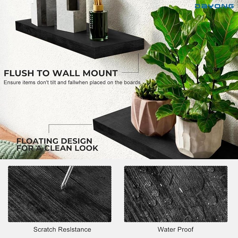 DAYONG Floating Wall Shelf, 15.8in Floating Shelves Set of 4, Modern Wood Shelves for Wall Decor, Hanging Shelf with Invisible Brackets for Bedroom, Living Room, Bathroom (Black) - Image 4