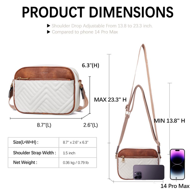 BOSTANTEN Quilted Crossbody Bags for Women Vegan Leather Purses Small Shoulder Handbags with Wide Strap Beige with Brown - Image 3