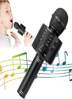 Handheld Wireless Singing Mike Multi-Function Bluetooth Karaoke Mic with Microphone Speaker for All Smart Phones (Black)