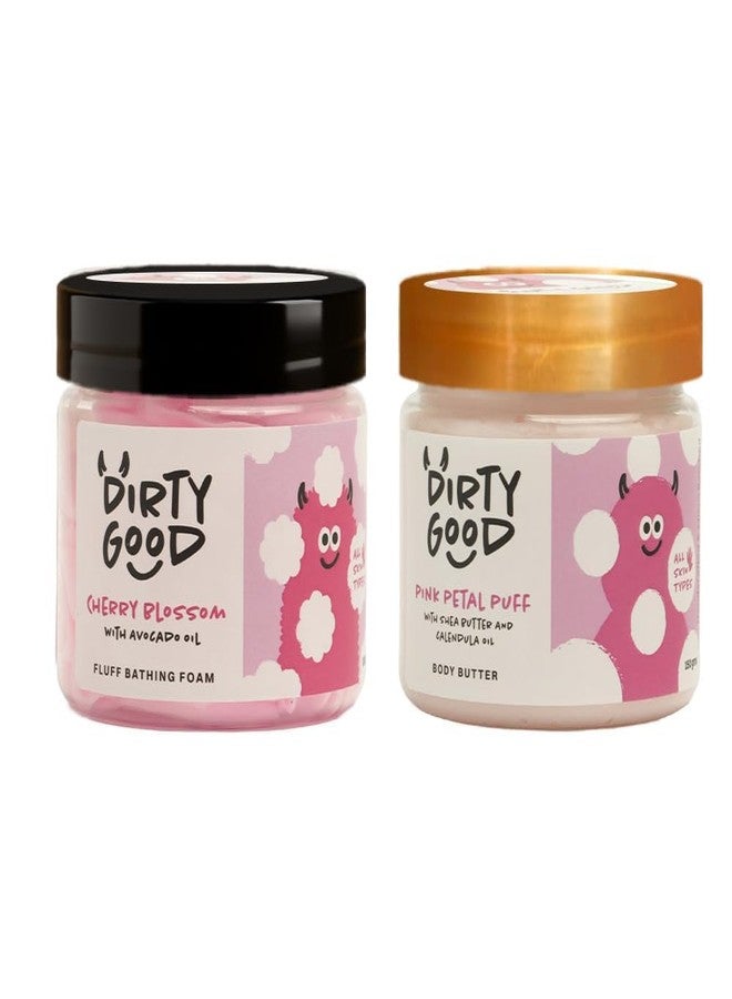 Dirty Good Kids Bath Wash & Body Butter Combo (3+ Years) – Gentle & pH Balanced | Sulphate, Paraben & Phthalates Free | Cherry Blossom Bath Wash (150g) & Pink Petal Rose Body Butter (120g - Image 1