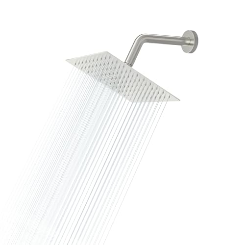 Lordear Rain Shower Head 6 Inch Solid Ultra Thin 304 Stainless Steel Adjustable Square Rainfall Shower Head Waterfall Full Body Coverage with Silicone Nozzle 6” Waterfall Showerhead,Brushed Nickel - Image 1