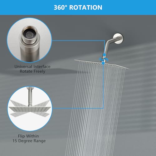 Lordear Rain Shower Head 6 Inch Solid Ultra Thin 304 Stainless Steel Adjustable Square Rainfall Shower Head Waterfall Full Body Coverage with Silicone Nozzle 6” Waterfall Showerhead,Brushed Nickel - Image 3