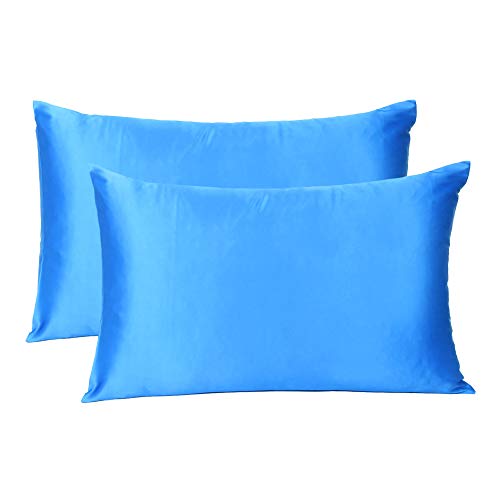 Oussum Satin Silk Pillowcase Pillow Case Covers with Envelop Closure for Hair and Skin Home Bed Decor Set of 2 Pillowcase Free 3 pcs scrunchies (Queen, Blue Aster) - Image 2