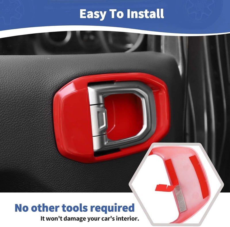 RT-TCZ for Wrangler JL Inner Door Handle Bowl Cover Decor Trim for Jeep Wrangler JL JLU Gladiator JT 2018 Up Red Interior Accessories 4pcs - Image 5
