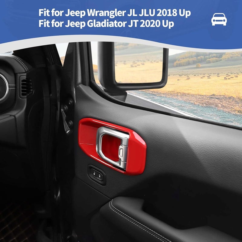 RT-TCZ for Wrangler JL Inner Door Handle Bowl Cover Decor Trim for Jeep Wrangler JL JLU Gladiator JT 2018 Up Red Interior Accessories 4pcs - Image 4