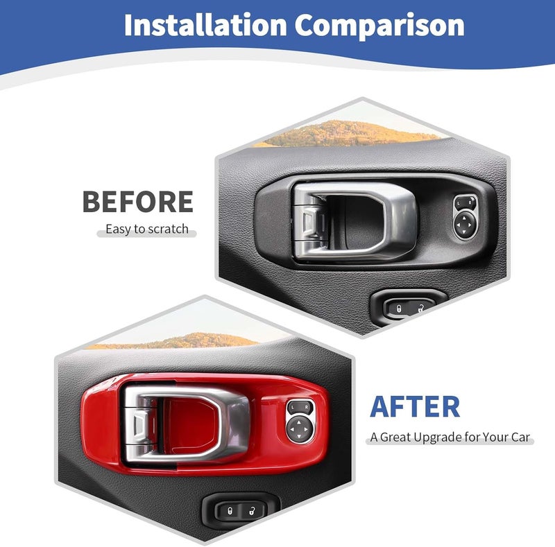 RT-TCZ for Wrangler JL Inner Door Handle Bowl Cover Decor Trim for Jeep Wrangler JL JLU Gladiator JT 2018 Up Red Interior Accessories 4pcs - Image 2