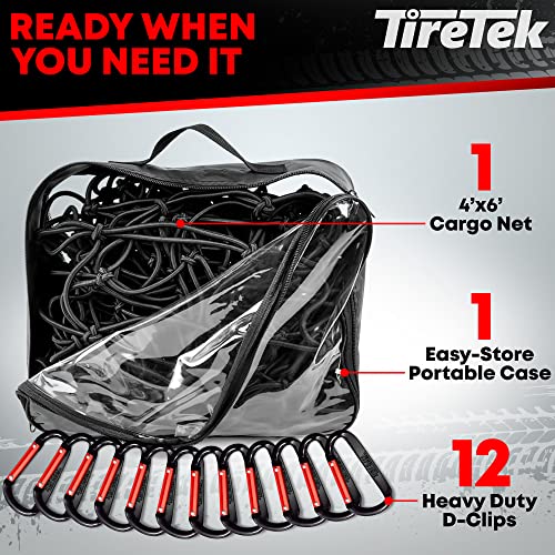 TireTek Cargo Net for Pickup Truck Bed (4' x 6' Stretches to 8' x 12') Heavy Duty Pickup Truck Bed Accessories - 2 Metal Carabiners, Bungee Mesh Accessory with Strap Hooks for SUV, Trailer Tarp - Image 3