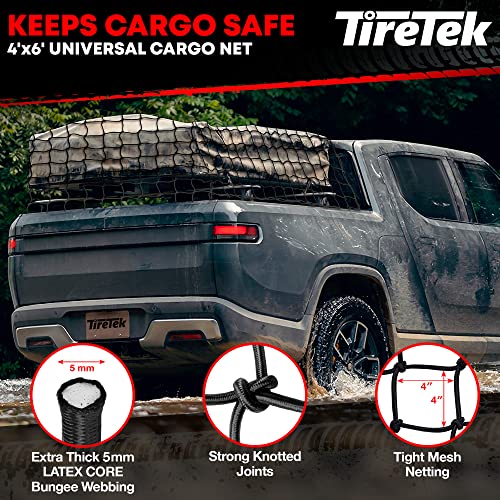 TireTek Cargo Net for Pickup Truck Bed (4' x 6' Stretches to 8' x 12') Heavy Duty Pickup Truck Bed Accessories - 2 Metal Carabiners, Bungee Mesh Accessory with Strap Hooks for SUV, Trailer Tarp - Image 5