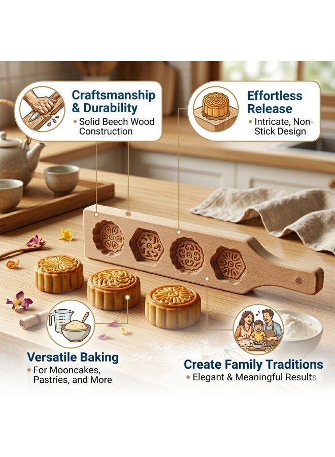 Hope Wooden Mooncake Mold, Pastry Cake Making Tool for Mung Bean Cake and Ice Skin Baking, Traditional Dessert Press for Homemade Pastries, Mooncake Shaping and Easy Home Kitchen Dessert Making Tool - Image 3