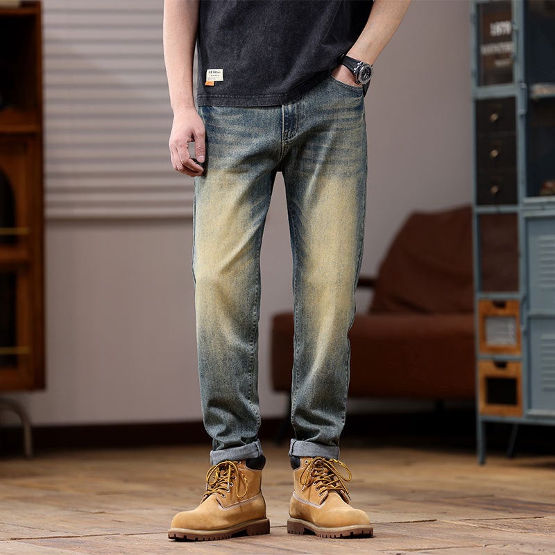 Plus size men''s summer new embossed jeans loose plus size heavy industry washed old retro trousers - Image 1