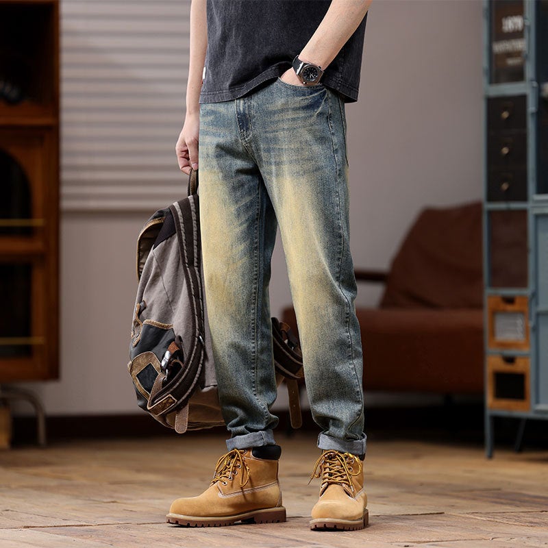 Plus size men''s summer new embossed jeans loose plus size heavy industry washed old retro trousers - Image 3
