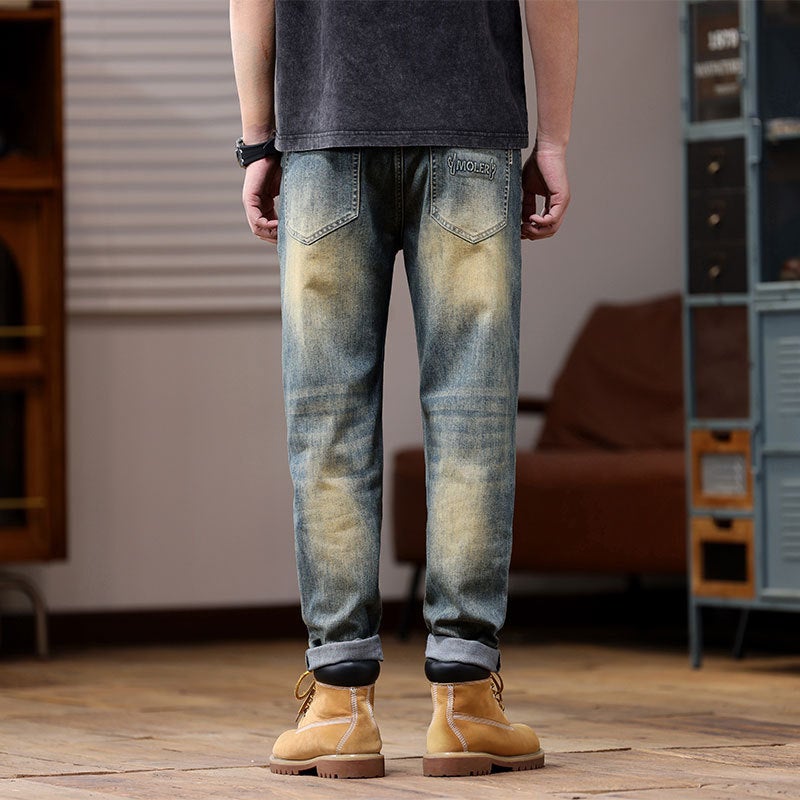 Plus size men''s summer new embossed jeans loose plus size heavy industry washed old retro trousers - Image 5