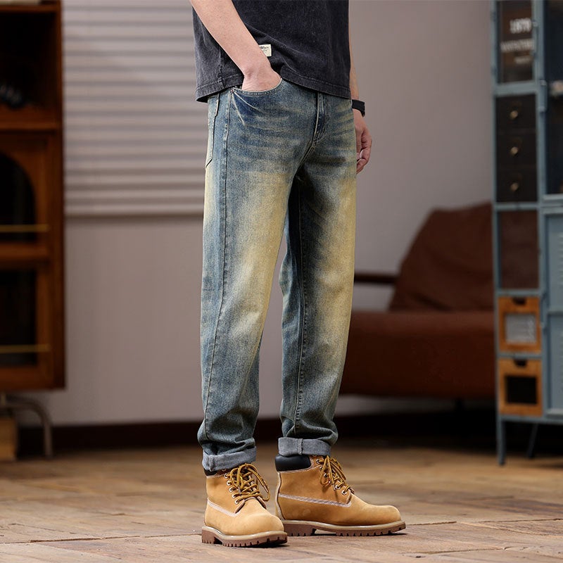 Plus size men''s summer new embossed jeans loose plus size heavy industry washed old retro trousers - Image 4