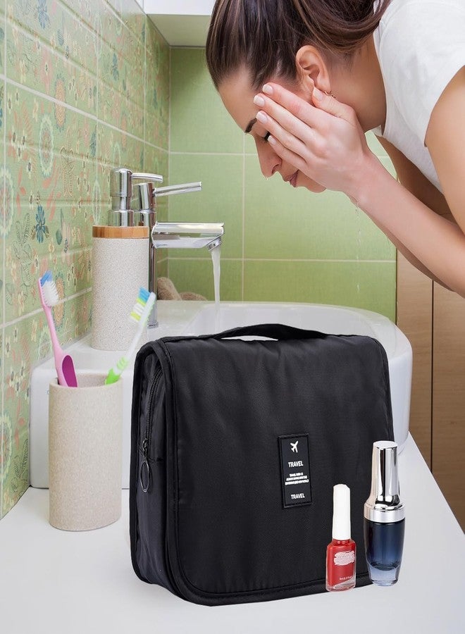 KUNFAIT Hanging Cosmetic Bag with Hook - Waterproof Travel Toiletry Organizer Portable Makeup Pouch for Women & Men Multi-Compartment Bathroom Storage (Black) - Image 4