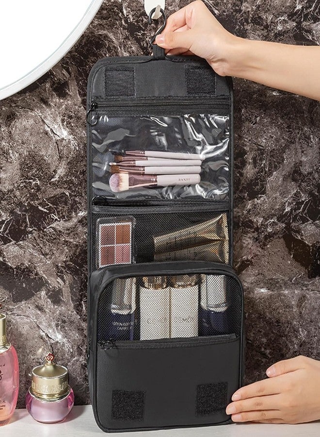 KUNFAIT Hanging Cosmetic Bag with Hook - Waterproof Travel Toiletry Organizer Portable Makeup Pouch for Women & Men Multi-Compartment Bathroom Storage (Black) - Image 3