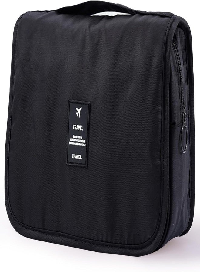 KUNFAIT Hanging Cosmetic Bag with Hook - Waterproof Travel Toiletry Organizer Portable Makeup Pouch for Women & Men Multi-Compartment Bathroom Storage (Black) - Image 1