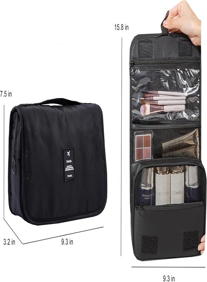 KUNFAIT Hanging Cosmetic Bag with Hook - Waterproof Travel Toiletry Organizer Portable Makeup Pouch for Women & Men Multi-Compartment Bathroom Storage (Black) - Image 2