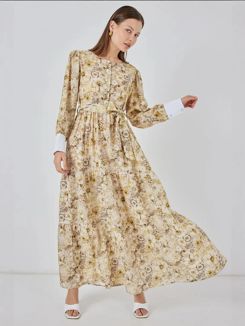 بيغ دارت فستان ماكسي بنقوش من مزيج الفيسكوز مع إغلاق بأزرار