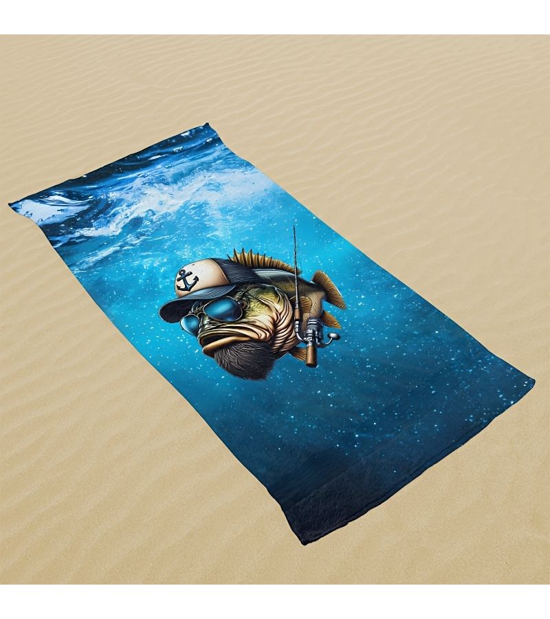 1pc Deep Sea Fish Pattern Beach Towel 27.56x59.06inch For Seaside Swimming Pool Bathroom Camping Travel Yoga Fitness Multipurpose Use - Image 5