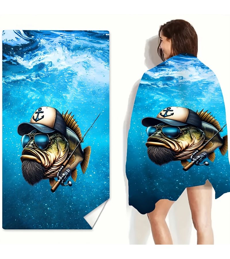 1pc Deep Sea Fish Pattern Beach Towel 27.56x59.06inch For Seaside Swimming Pool Bathroom Camping Travel Yoga Fitness Multipurpose Use - Image 2