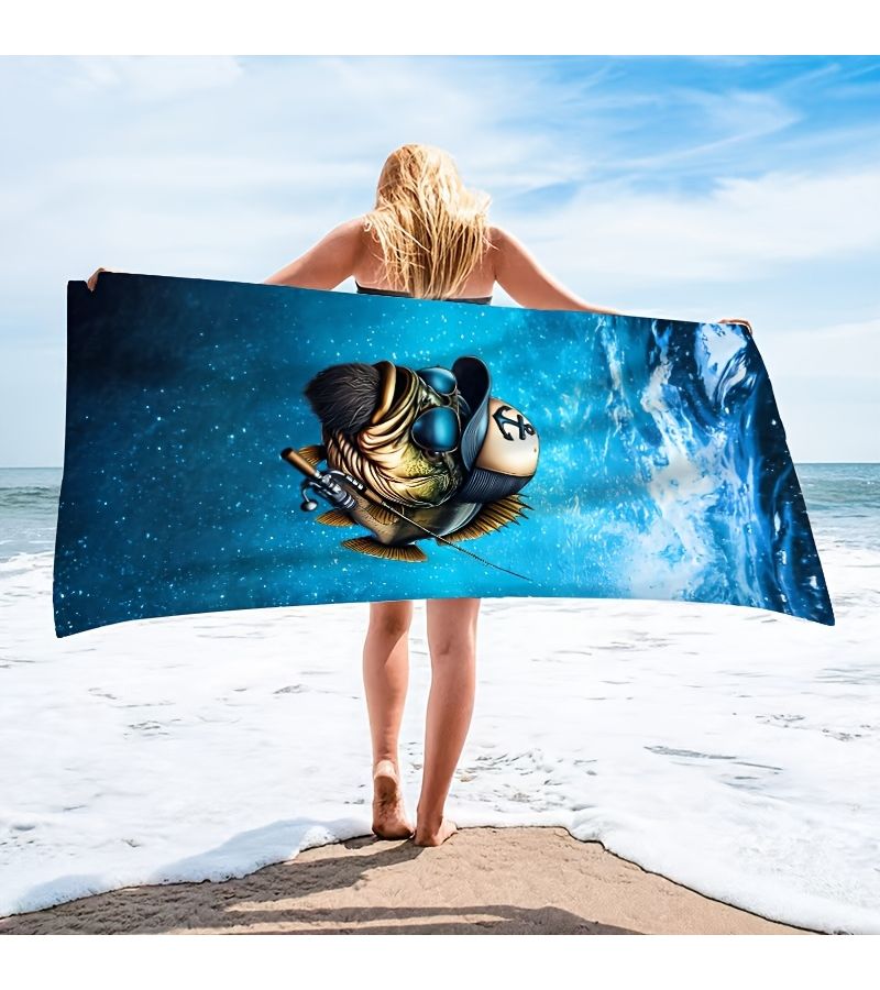 1pc Deep Sea Fish Pattern Beach Towel 27.56x59.06inch For Seaside Swimming Pool Bathroom Camping Travel Yoga Fitness Multipurpose Use - Image 3