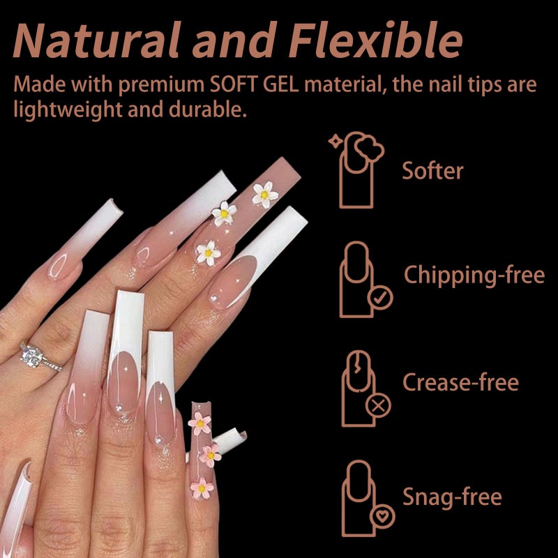 Cycullinyt Long Coffin Nail Tips, 240Pcs Full Cover Soft Gel Nail Tips Pre-shaped 3XL Coffin Shape Clear Acrylic False Nail Fake Nail Extension Press On for Salon Home DIY 12 Sizes - Image 3