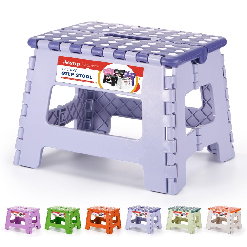 ACSTEP 9 Inch Folding Step Stool 300 LB Capacity Plastic Foldable Step Stools for Kids and Adults, Folding Stool Suitable for Kitchen, Stepping Stool with Handle Bicolor Purple Small Step Stool 1PC - Image 1