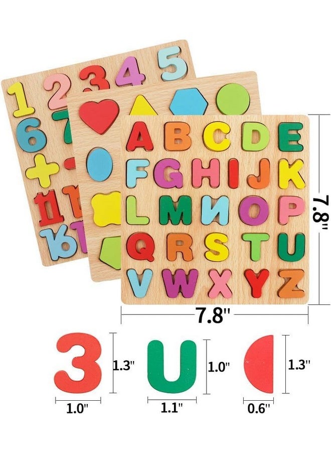 Fat Brain Toys - Fat Brain Toys Colorful Wooden Puzzle Set Featuring 3D Capital Alphabets, Numbers, and Shapes| ABCD Puzzle Set | Learning Educational Board for Kids (Alphabets, Numbers & Shapes) - Image 1
