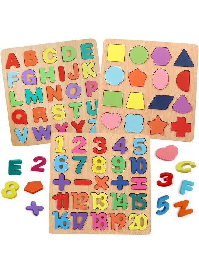Fat Brain Toys - Fat Brain Toys Colorful Wooden Puzzle Set Featuring 3D Capital Alphabets, Numbers, and Shapes| ABCD Puzzle Set | Learning Educational Board for Kids (Alphabets, Numbers & Shapes) - Image 1