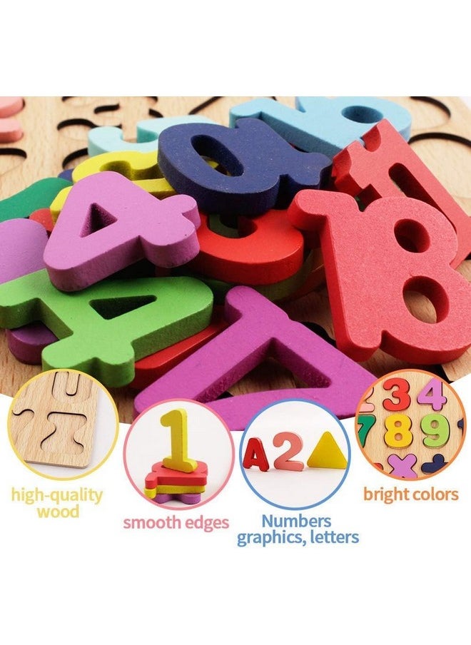 Fat Brain Toys - Fat Brain Toys Colorful Wooden Puzzle Set Featuring 3D Capital Alphabets, Numbers, and Shapes| ABCD Puzzle Set | Learning Educational Board for Kids (Alphabets, Numbers & Shapes) - Image 1