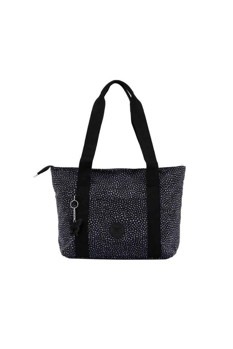 CAPRICE COLLECTION Versatile Large Shoulder Bag – Water-Resistant Nylon Handbag with Front Pocket, Luggage Strap, Multi Compartments, & Shoulder Strap – Lightweight Daily & Travel Bag, Polka Dot Grey  - Image 1