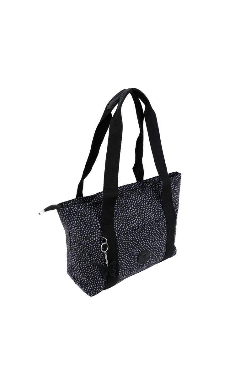 CAPRICE COLLECTION Versatile Large Shoulder Bag – Water-Resistant Nylon Handbag with Front Pocket, Luggage Strap, Multi Compartments, & Shoulder Strap – Lightweight Daily & Travel Bag, Polka Dot Grey  - Image 2