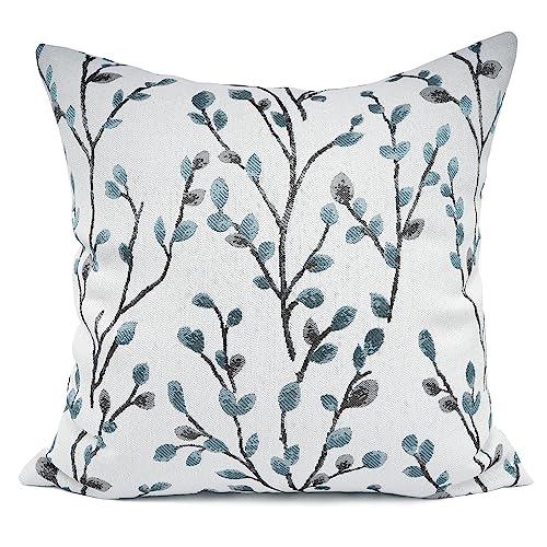 YOUR SMILE Classical Embroidery Jacquard Teal Leaf Pattern Square Decorative Throw Pillow Case Cushion Cover 18x18 inch - Image 1