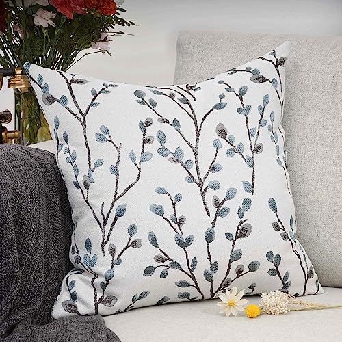 YOUR SMILE Classical Embroidery Jacquard Teal Leaf Pattern Square Decorative Throw Pillow Case Cushion Cover 18x18 inch - Image 2