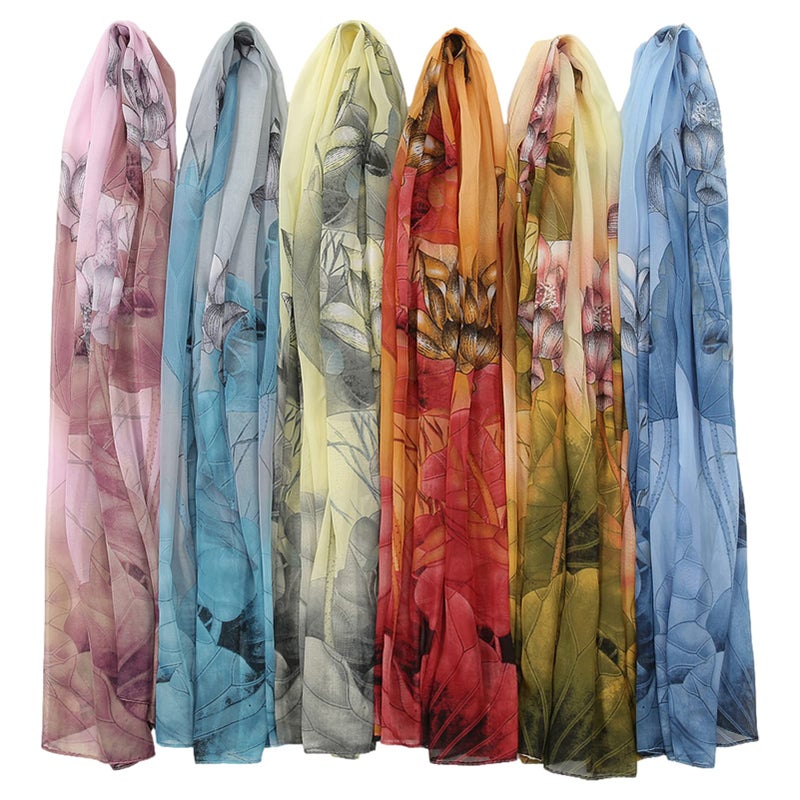 amokk 6 Packs Fashion Scarves for Women Lightweight Chiffon Scarfs for Women Summer Shawl Warp Floral Head Scarf (Color-8) - Image 1