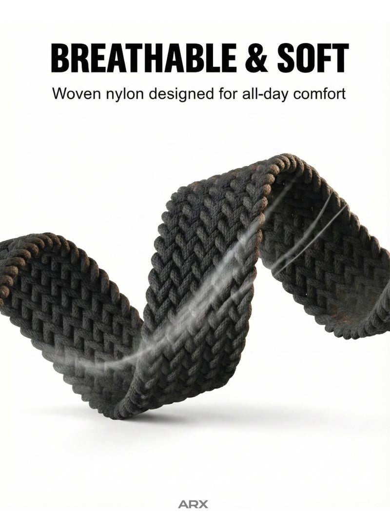 ARX Elastic Braided Nylon Magnetic Buckle Apple Watch Strap – Fits 38/40/41/42mm Series 1–10 / SE – Black - Image 4